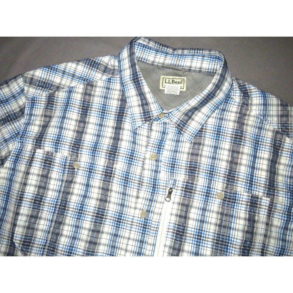 L.L. Bean Short Sleeved Plaid Vented Performance Fishing Button Up Shirt Mens XL